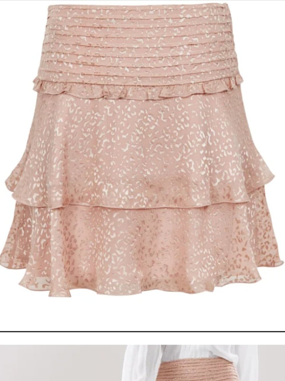 REISS Animal Print Lelis Burn-Out Pattern Tiered Mini Skirt, Light Pink, Size 2 - Picture 2 of 11